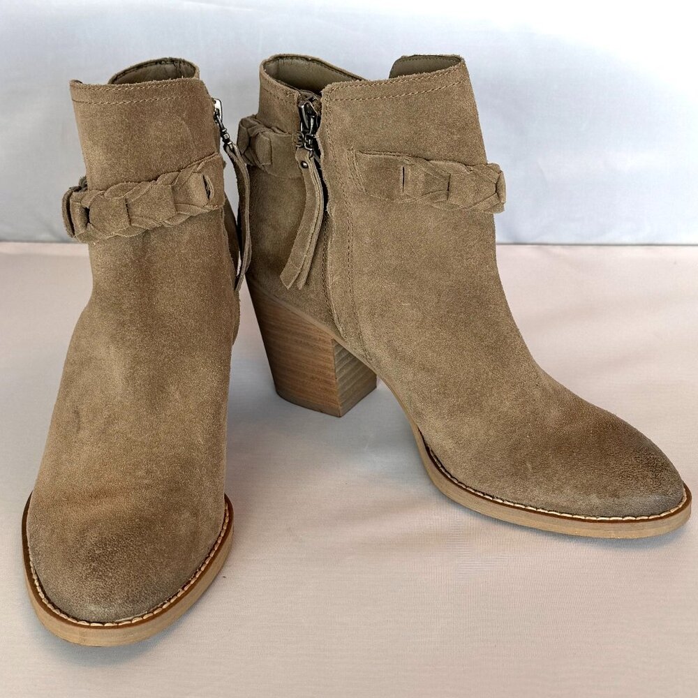 Summer Boot Sale! Sam Edelman Taupe Suede Ankle Boot Sz 7 Block Heel Western